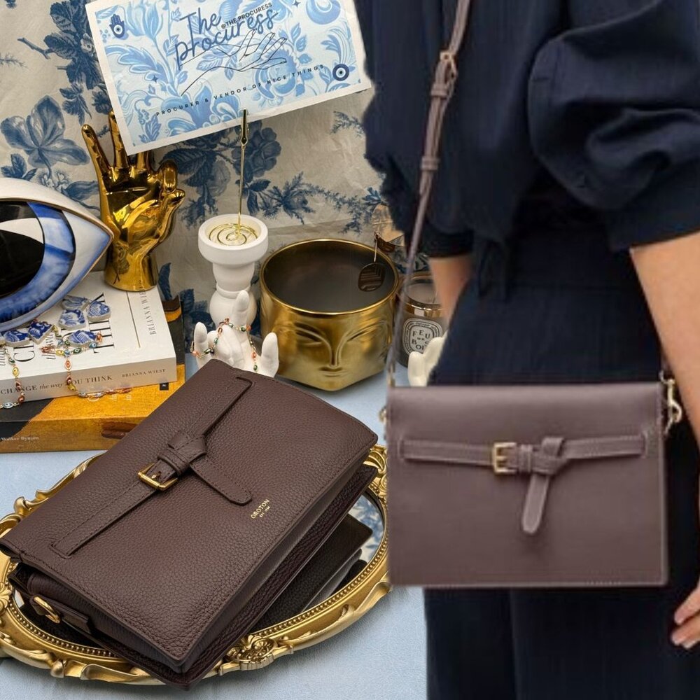 🆕 OROTON 🧿 NWOT Margot Crossbody, Brown Bear Pebble Leather